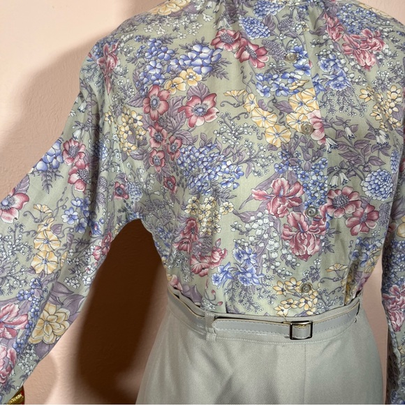 Vintage 70 80 Retro Victorian pastel floral Prairie Grey High waist Skirt set - Picture 11 of 17